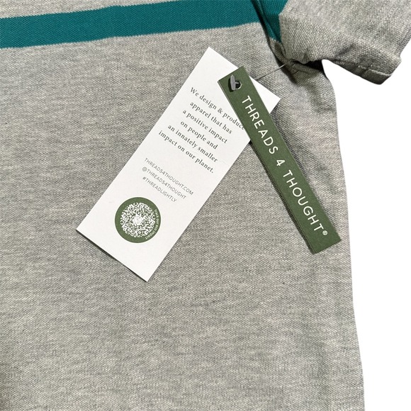 Threads 4 Thought Men's M Ashby Pique Polo Gray Striped Sustainable Shirt | NEW - Picture 2 of 11